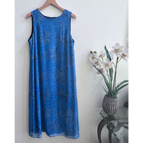 Vintage VIRGO Women's Floral Print Sleeveless Plus Size Midi Dress Blue Size 14 - Picture 1 of 7